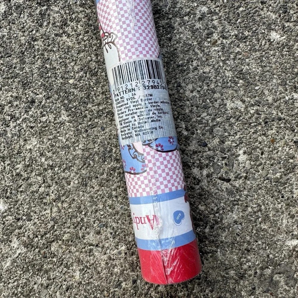 Vintage Raggedy Ann & Andy Pre-Pasted Vinyl Coated Border Single 5 Yard Roll NEW